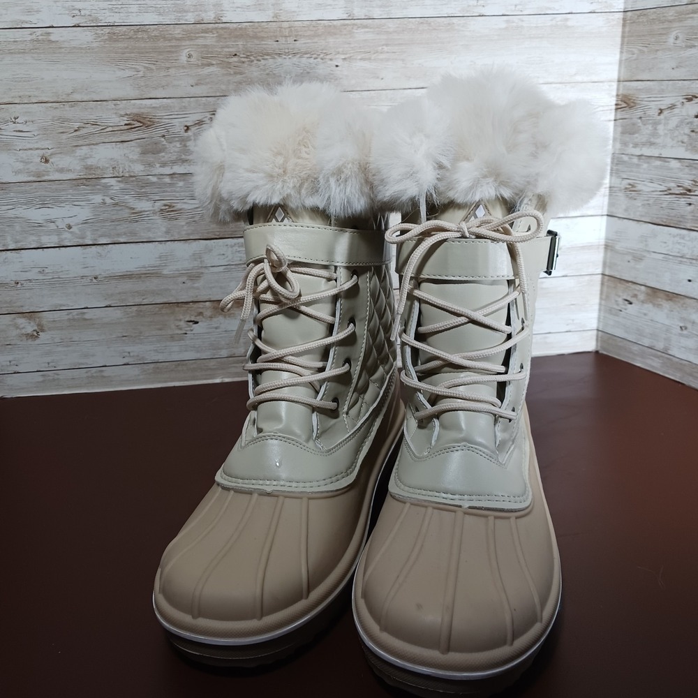 Mishansha Women's Off White Cold Weather Fur Lined Boots S